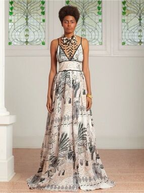 Nordstrom Printed V-Neck Maxi Dress in Blush and Black